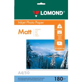 Односторонняя Матовая фотобумага для струйной печати, A4, 180 г/м2, 50 листов, 0102014