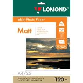 Односторонняя Матовая фотобумага для струйной печати, A4, 120 г/м2, 25 листов, 0102030