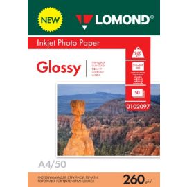 LOMOND Glossy Photo Paper for Pigment & Dye-based inks, 260 г/м2, А4, 25 листов 0102097