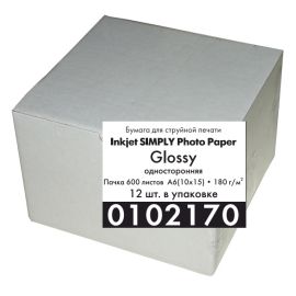 180 г/м2 односторонняя фотобумага эконом.глянцевая, для струйной печати, А6 формат 10 х 15 см, 600 листов в упаковке, 0102170