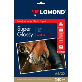 Суперглянцевая ярко-белая (Super Glossy Warm) микропористая фотобумага для струйной печати, A4, 340 г/м2, 20 листов, 1100301