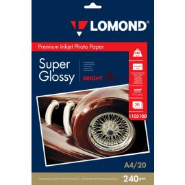 Суперглянцевая ярко-белая (Super Glossy Bright) микропористая фотобумага для струйной печати, A4, 240 г/м2, 20 листов, 1105100